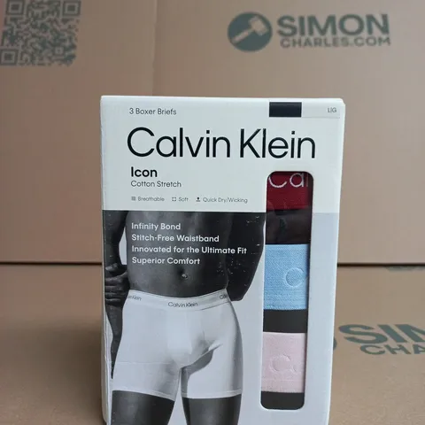 CALVIN KLEIN ICON COTTON STRETCH 3 BOXER BRIEFS – BOXED SIZE L 