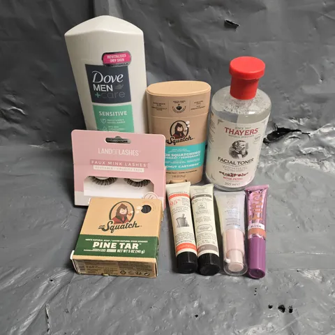 APPROXIMATEY 20 HEALTH AND BEAUTY PRODUCTS TO INCLUDE - THAYERS WITCH HAZEL - DR SQUATCH DEODORANT - DOVE MEN 3IN1 WASH - ETC