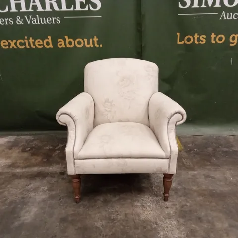 DESIGNER FLORAL PATTERN FABRIC UPHOLSTERED ACCENT CHAIR