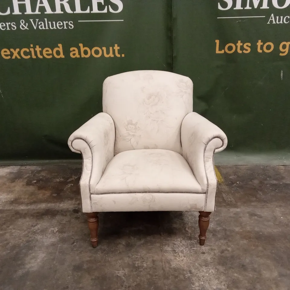 DESIGNER FLORAL PATTERN FABRIC UPHOLSTERED ACCENT CHAIR