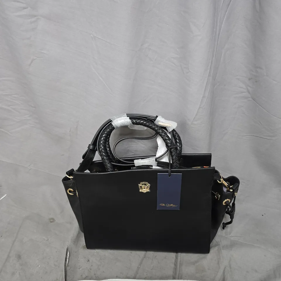 PAUL COSTELLOE DRESSAGE BLACK HANDBAG WITH BRAIDED HANDLES