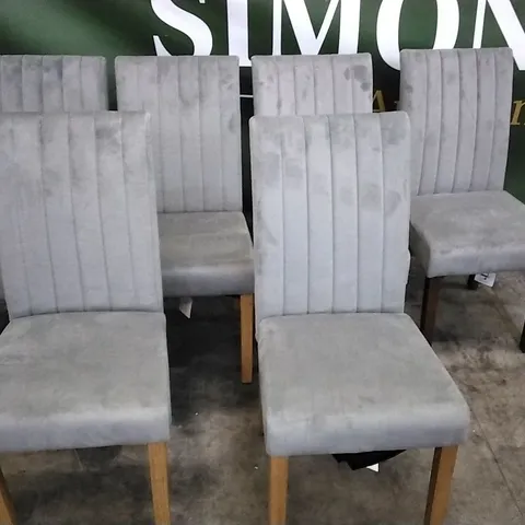 6 LIGHT GREY PLUSH FABRIC DINING CHAIRS WITH WOODEN LEGS