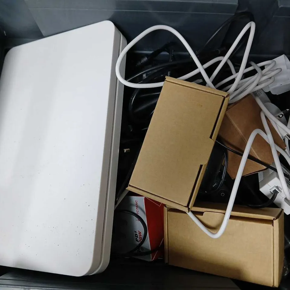 APPROXIMATELY 15 ASSORTED HOUSEHOLD ITEMS TO INCLUDE ROUTERS, CABLES, REMOTES, ETC