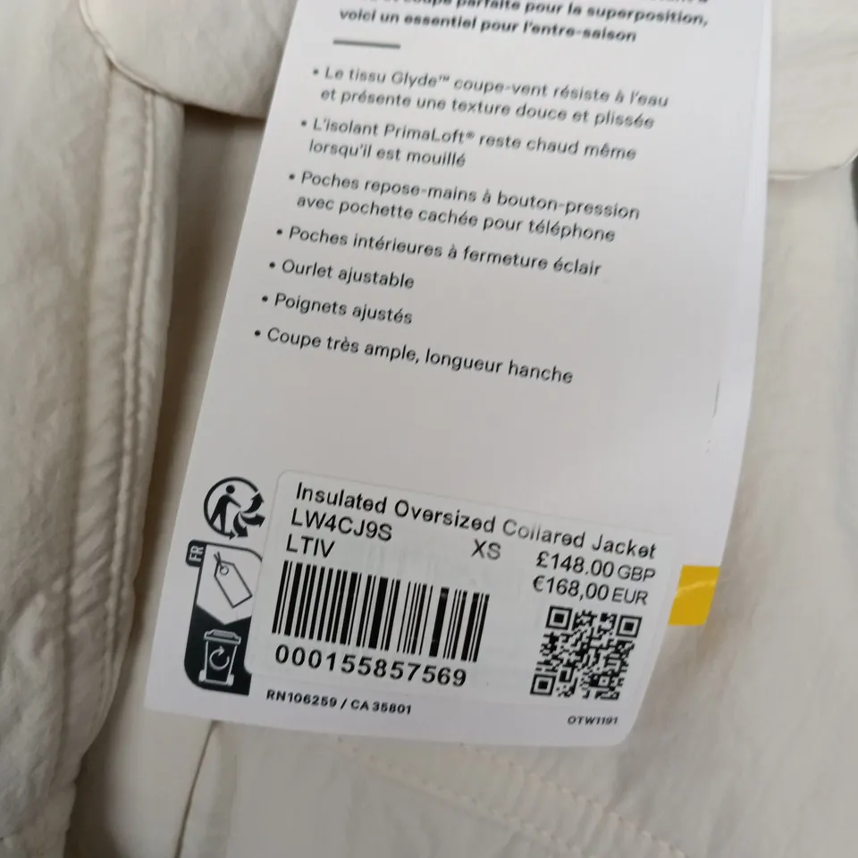 LULULEMON INSULATED OVERSIZED COLLARED JACKET – XS, CREAM/WHITE (UK XS)