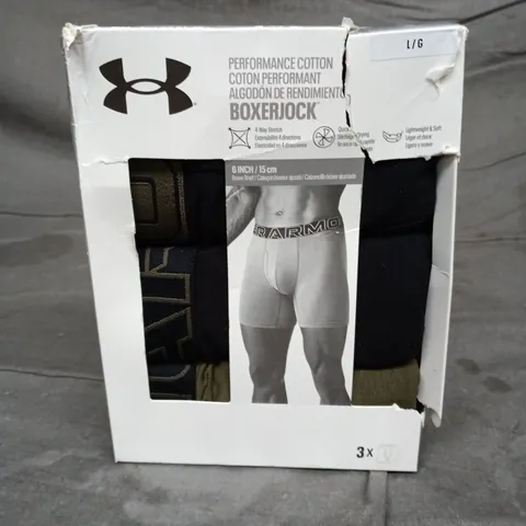 UNDER ARMOUR BOXERJOCK 6-INCH MEN'S BOXER BRIEFS – 3 PACK - GREEN/BLACK - SIZE L