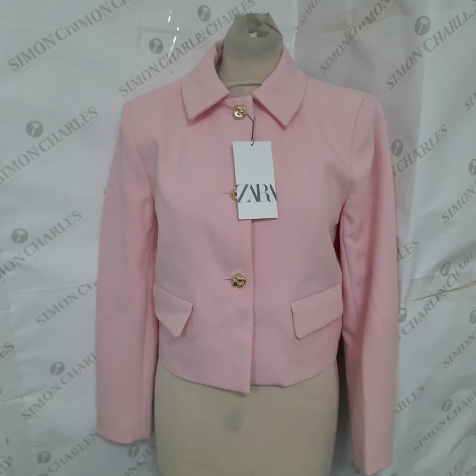 ZARA CROPPED BLAZER JACKET IN BABY PINK SIZE S