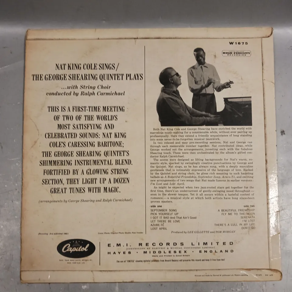 NAT KING COLE/GEORGE SHEARING PLAYS VINYL 