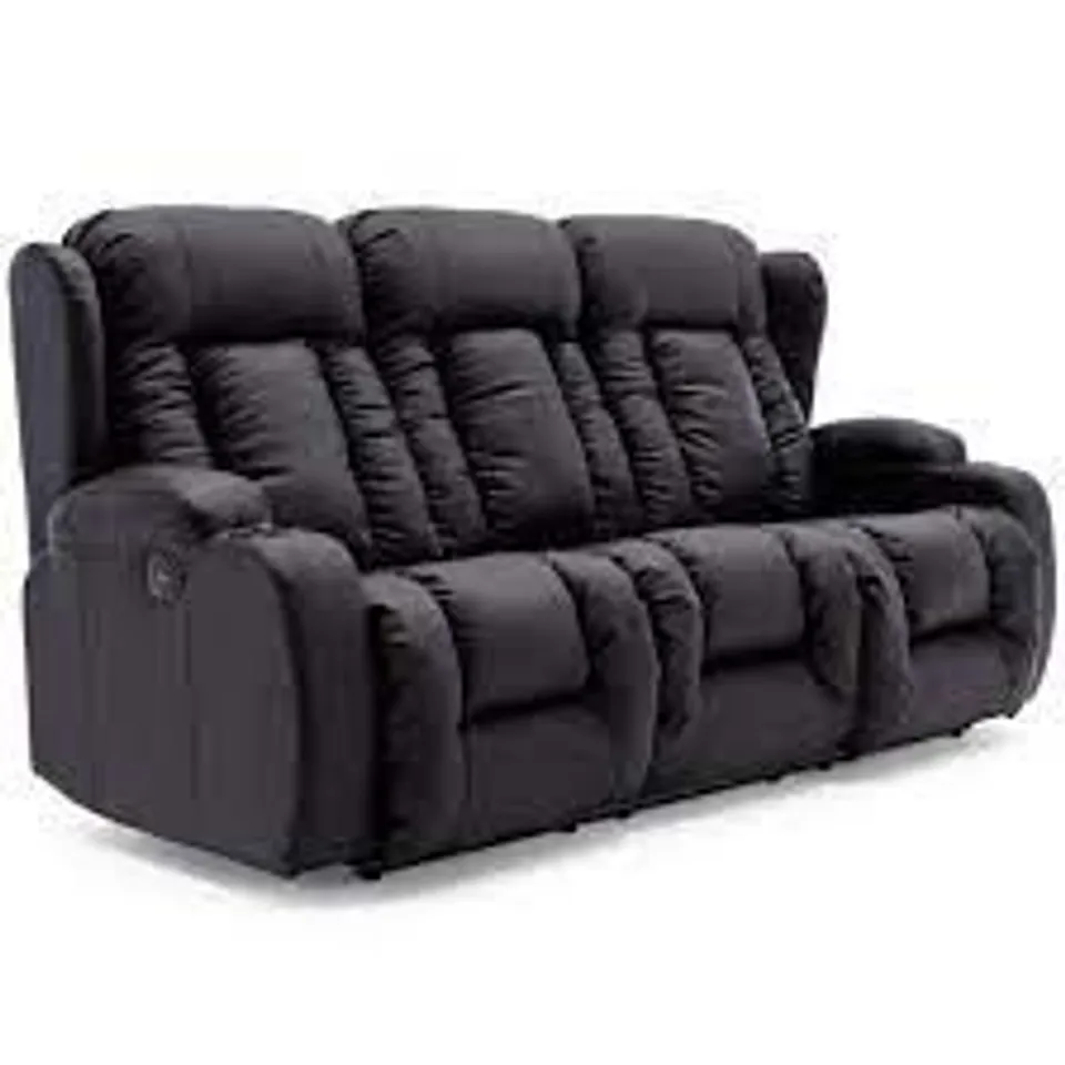 BOXED CAESAR BLACK FAUX LEATHER MANUAL RECLINING THREE SEATER SOFA 