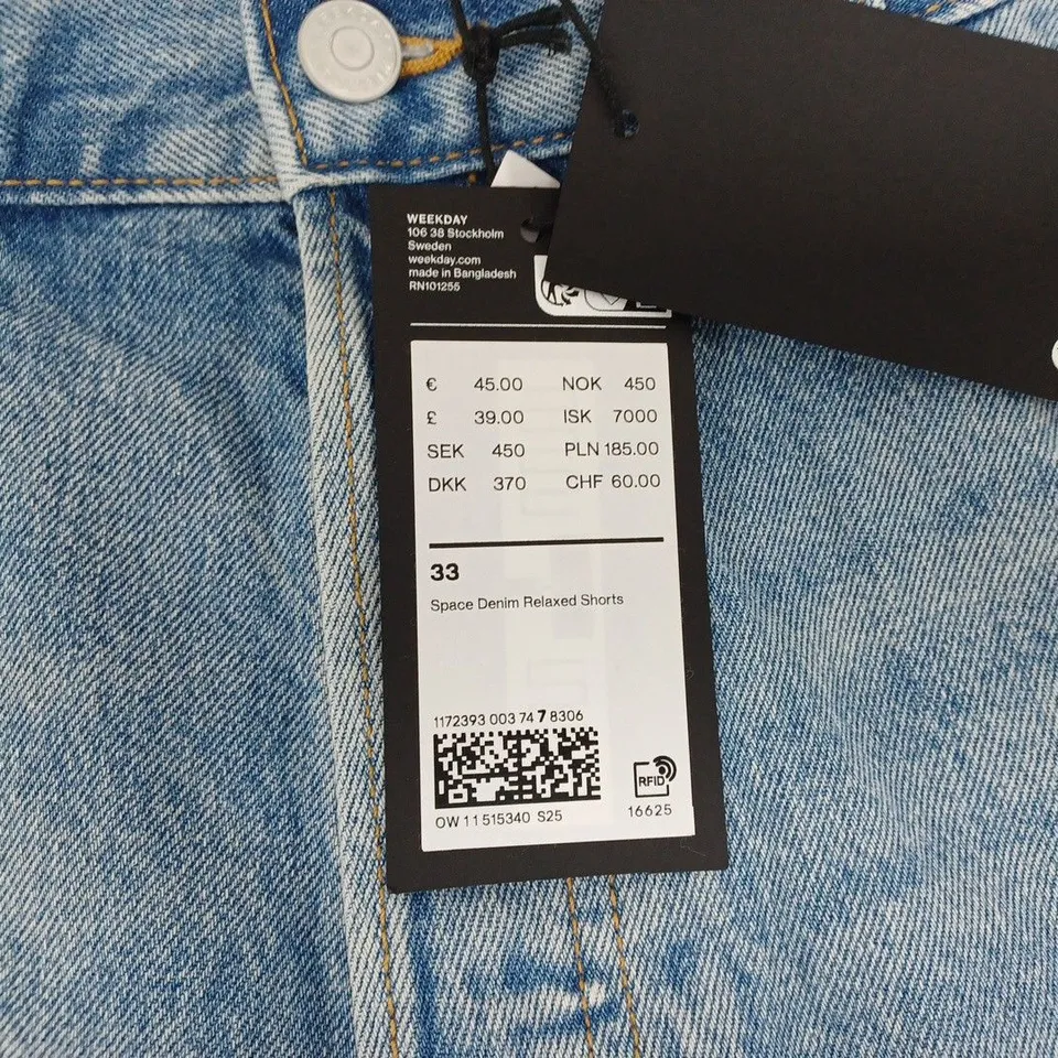 WEEKDAY BLUE SPACE DENIM RELAXED SHORTS- SIZE 33