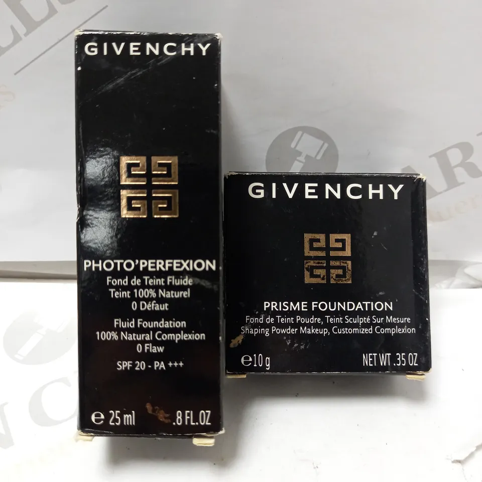 LOT OF 2 GIVENCHY PRODUCTS TO INCLUDE PHOTO'PERFEXION FLUID FOUNDATION 25ML - 5 PERFECT PRALINE & SHAPING POWDER MAKEUP - 1 SHAPING IVORY 