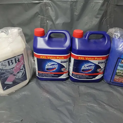 APPROXIMATELY 4 LIQUIDS TO INCLUDE DOMESTOS BLEACH, SBR PLASTERERS BLEND, PATIO MAGIC, ETC - COLLECTION ONLY