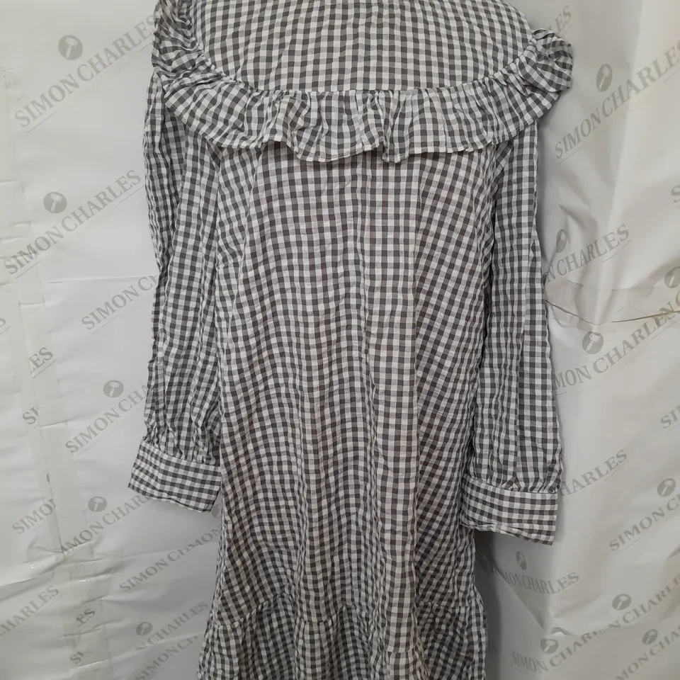 DORATHY PERKINS TALL FRILL YOKE MINI DRESS IN BLACK AND WHITE CHECK SIZE 18