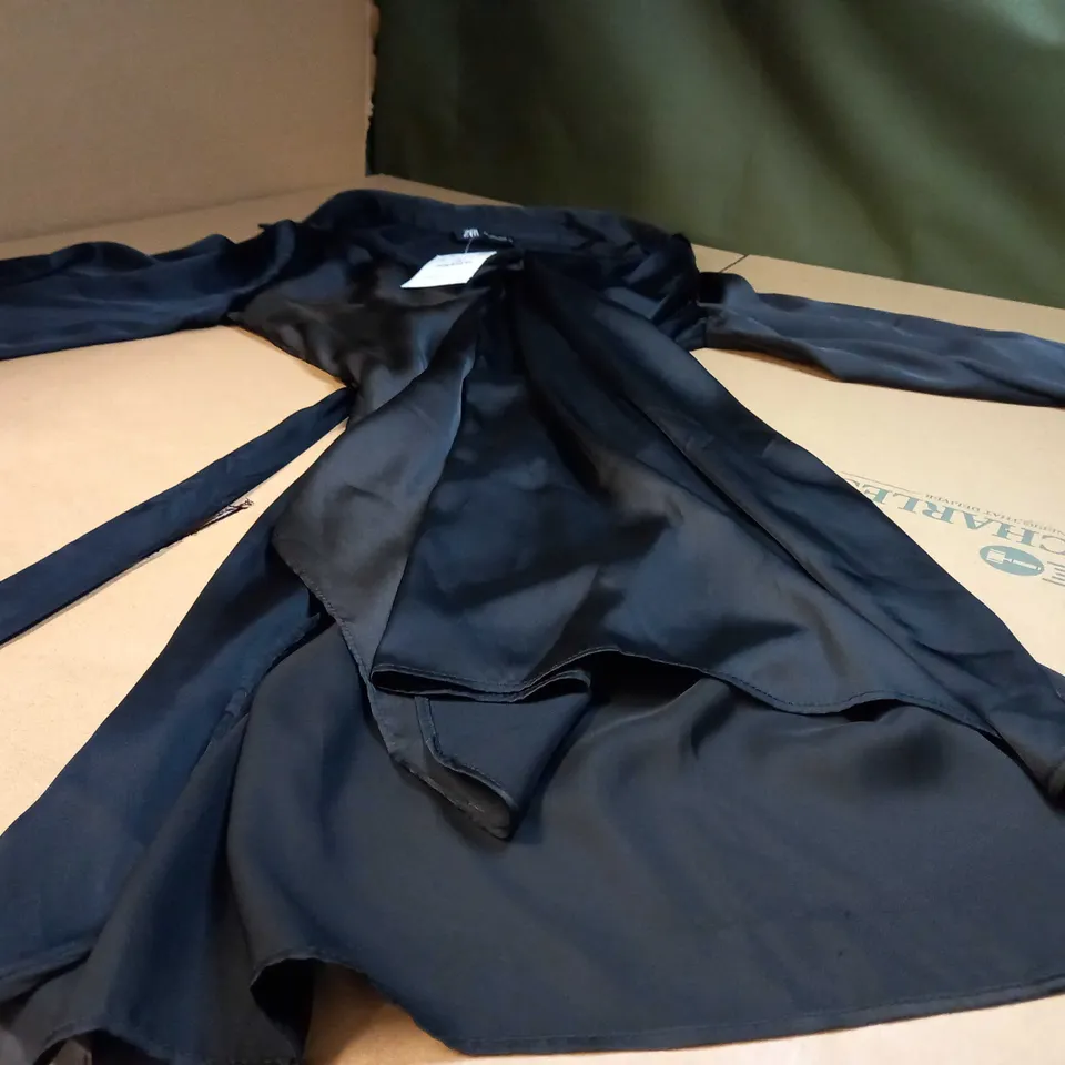 ZARA BLACK SATIN SHIRT DRESS - LARGE