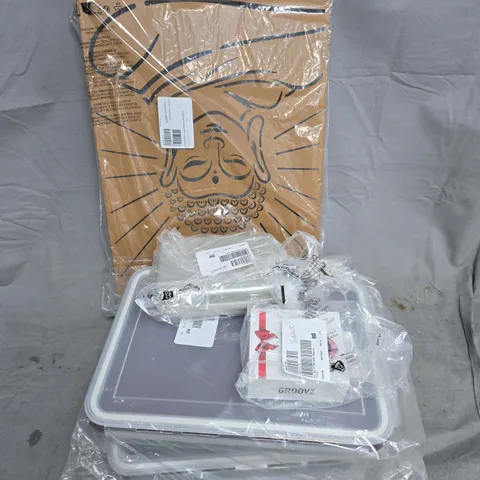 APPROXIMATELY 10 ASSORTED ITEMS TO INCLUDE GROOVE EARBUDS, BUDDHA WALL ART, HAIR REMOVER, ETC