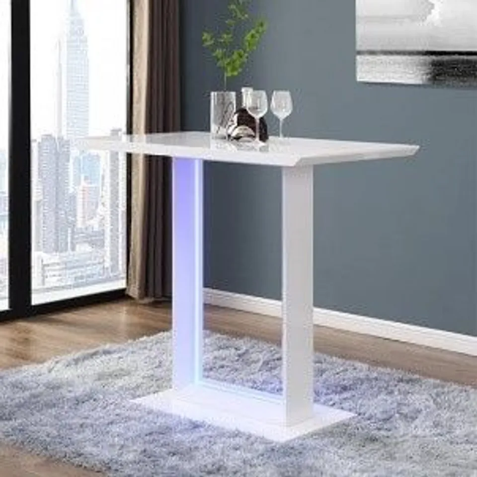 BRAND NEW BOXED ATLANTIS WHITE HIGH GLOSS BAR TABLE (2 BOXES)