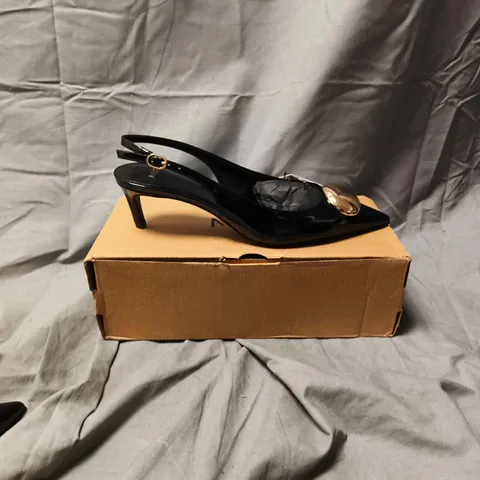 BOXED PAIR OF MNG BLACK SLINGBACK HEELS - SIZE 37