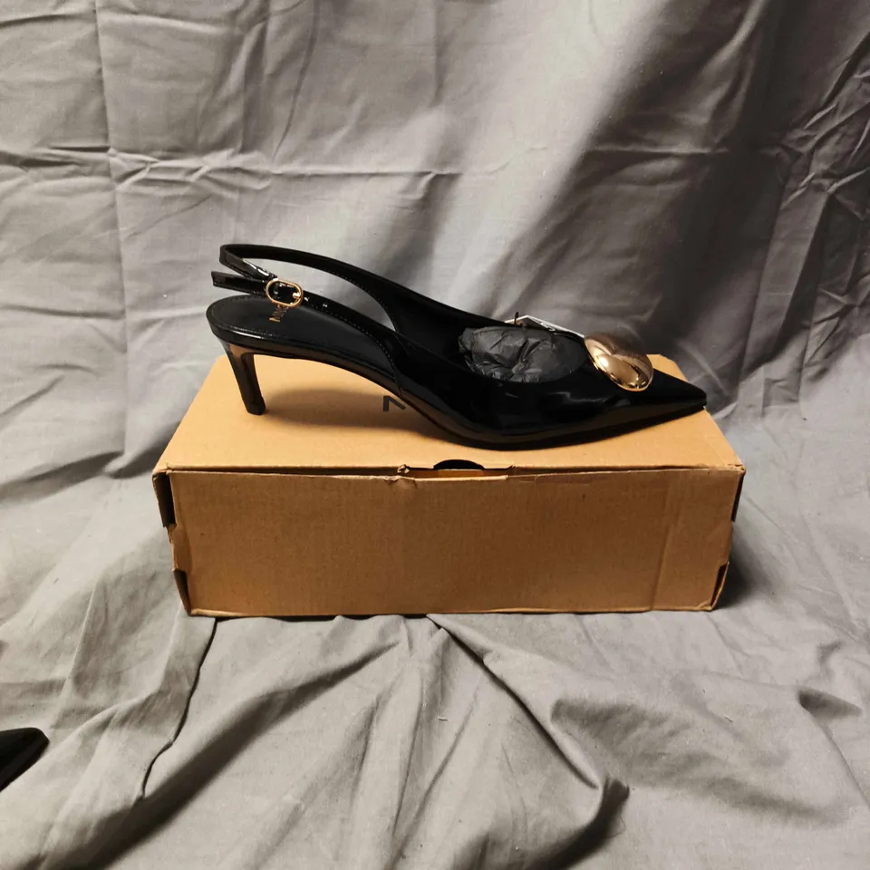 BOXED PAIR OF MNG BLACK SLINGBACK HEELS - SIZE 37