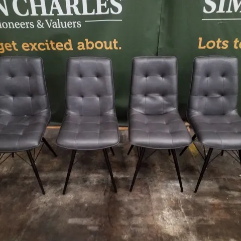 SET OF 4 DARK GREY LEATHER DINING CHAIRS 