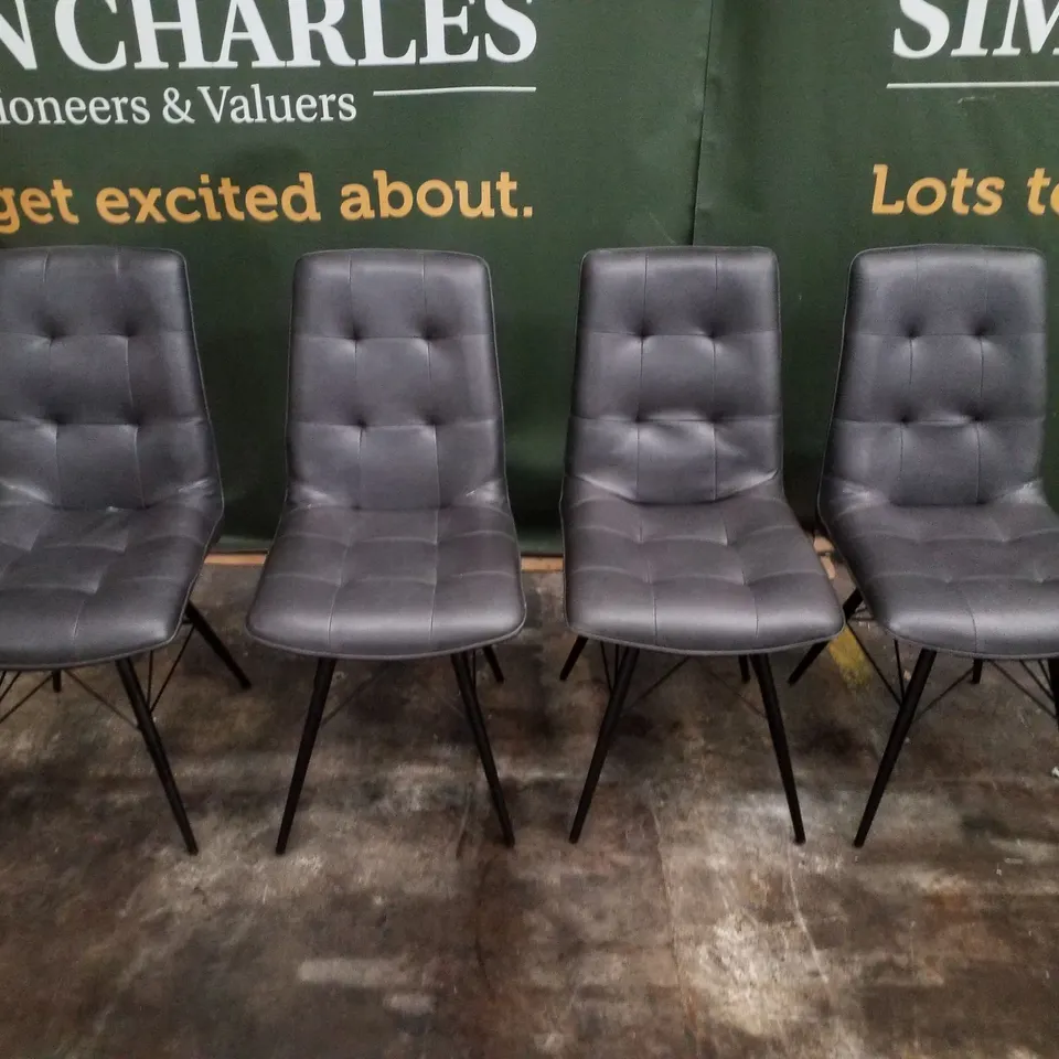 SET OF 4 DARK GREY LEATHER DINING CHAIRS 