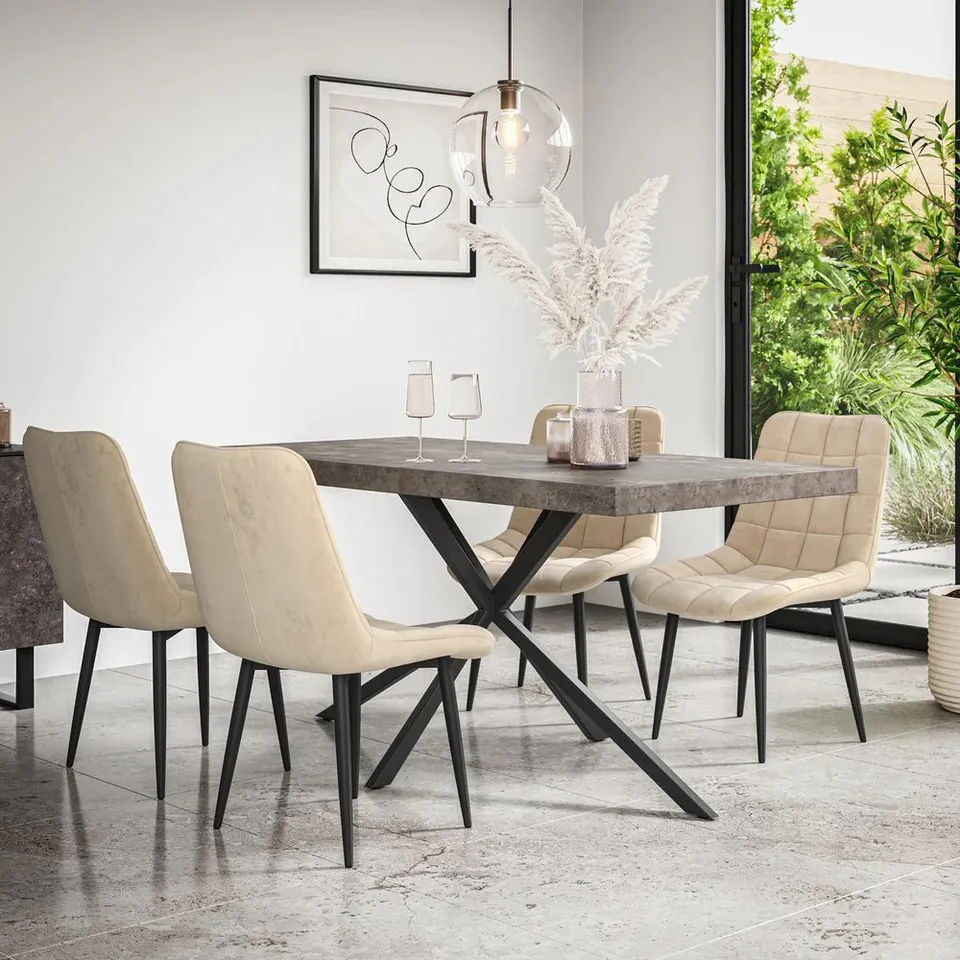 BOXED DONNI DINING TABLE - GREY TOP/BLACK LEGS (2 BOXES)