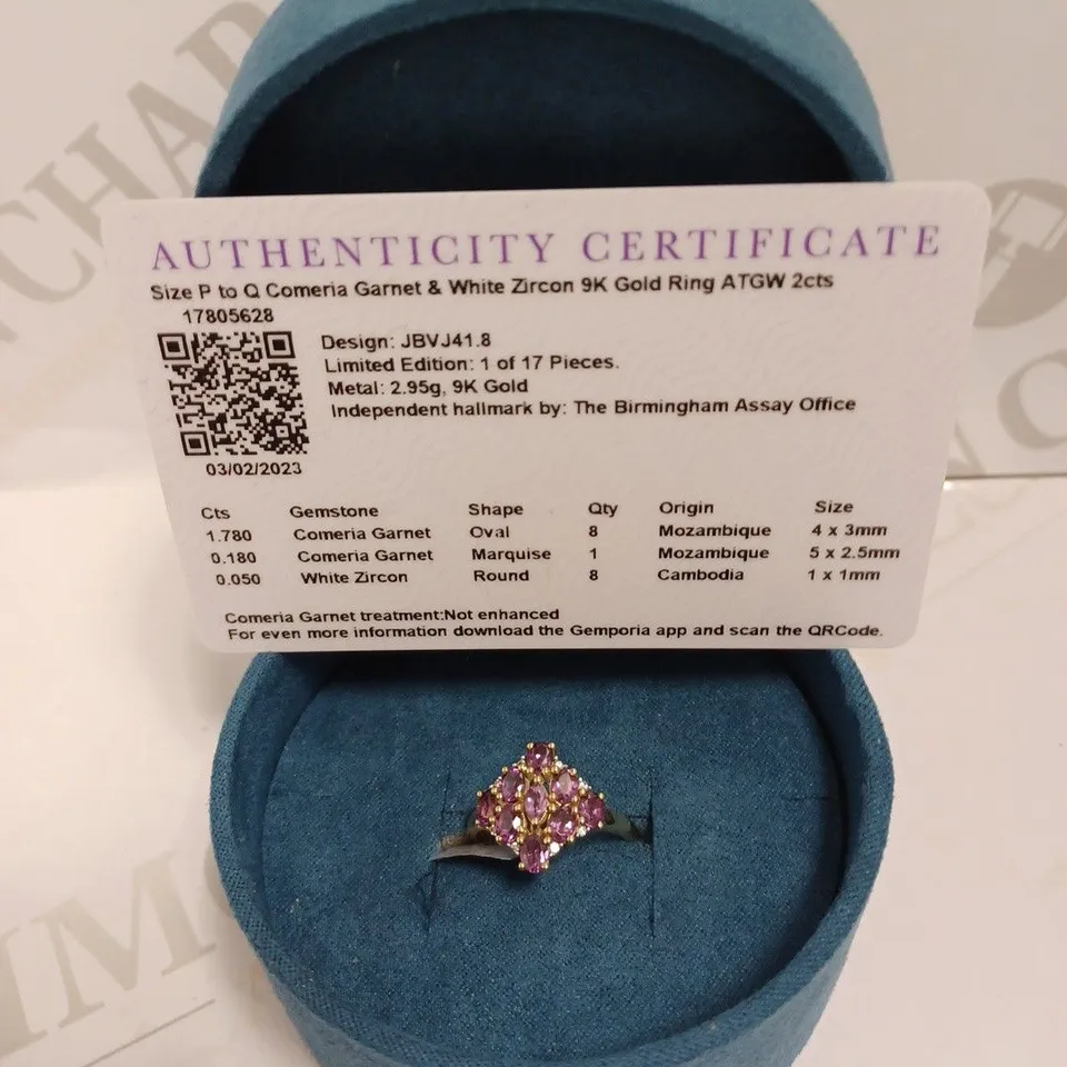 GEMPORIA COMERIA GARNET & WHITE ZIRCON 9K GOLD RING