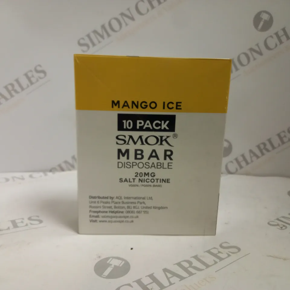 BOXED AND SEALED MANGO ICE 10 PACK SMOK M BAR DISPOSABLE 20MG SALT NICOTINE VAPES