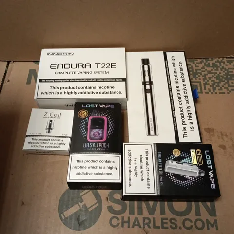 APPROXIMATELY 15 ASSORTED E-CIGARETTE PRODUCTS TO INCLUDE - INNOKIN, LOST VAPE, ENDURA ETC 