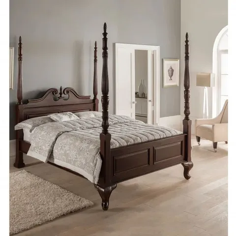 BOXED MAHOGANY FOUR POSTER ANTIQUE FRENCH STYLE BED - 165 x 223 x 210cm (FULL PALLET)