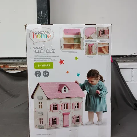 BOXED PINK & PURPLE DOLLS HOUSE – WOODEN TOY DOLLHOUSE WITH FURNITURE 