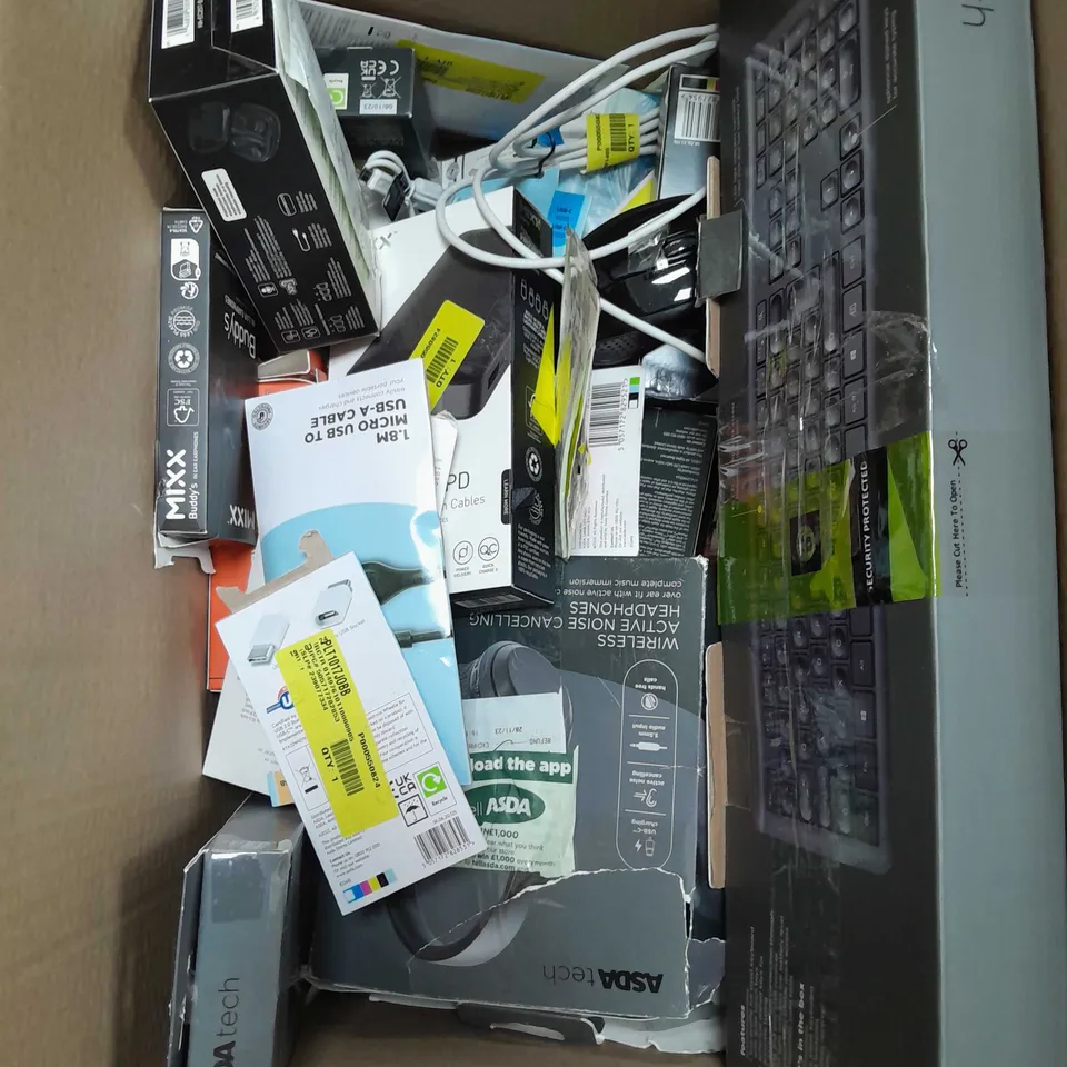 BOX OF APPROXIMATELY 20 ASSORTED ITEMS TO INCLUDE JUICEAIR, AERIAL, TV REMOTE ETC