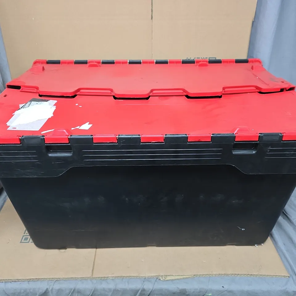 4 LARGE STORAGE TUBS WITH LIDS IN BLACK/RED - COLLECTION ONLY