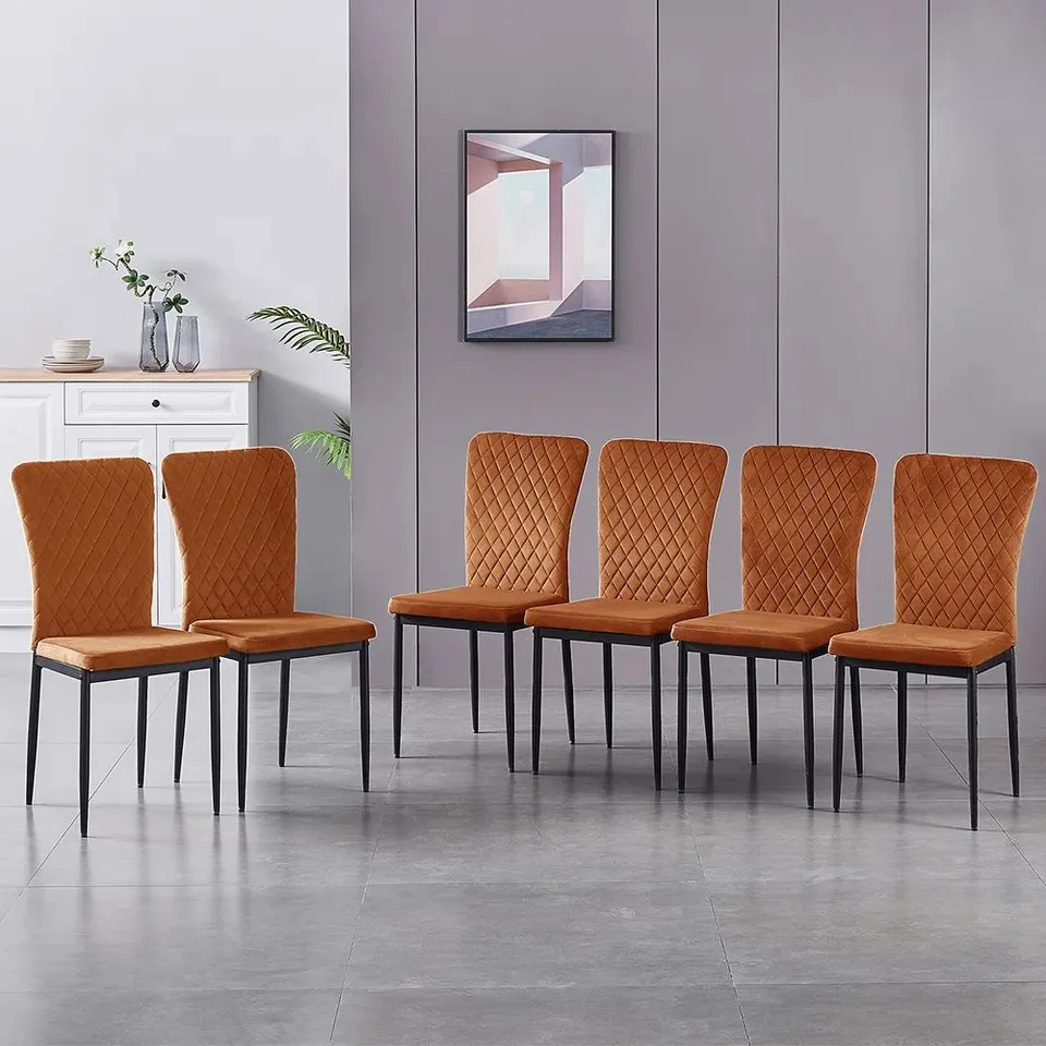 BOXED VELVET UPHOLSTERED DINING CHAIRS SET FOR XMAS (SET OF 6) - ORANGE (1 BOX)