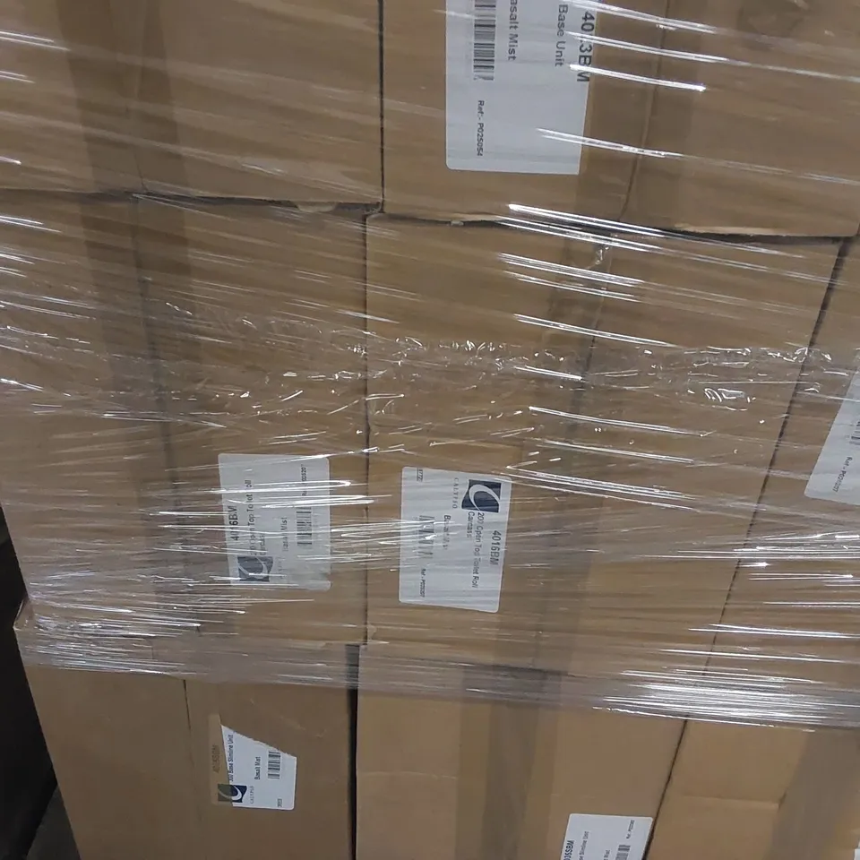 PALLET CONTAINING A LARGE QUANTITY OF ASSORTED BATHROOM FURNITURE PARTS INCLUDING: CALYPSO BASE UNITS, TOILET ROLL HOLDER CARCASSES ECT