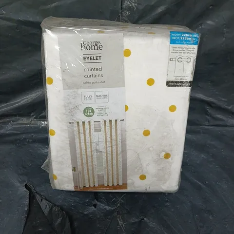GEORGE HOME EYELET PRINTED CURTAINS IN OCHRE POLKA DOT 228CMX228CM
