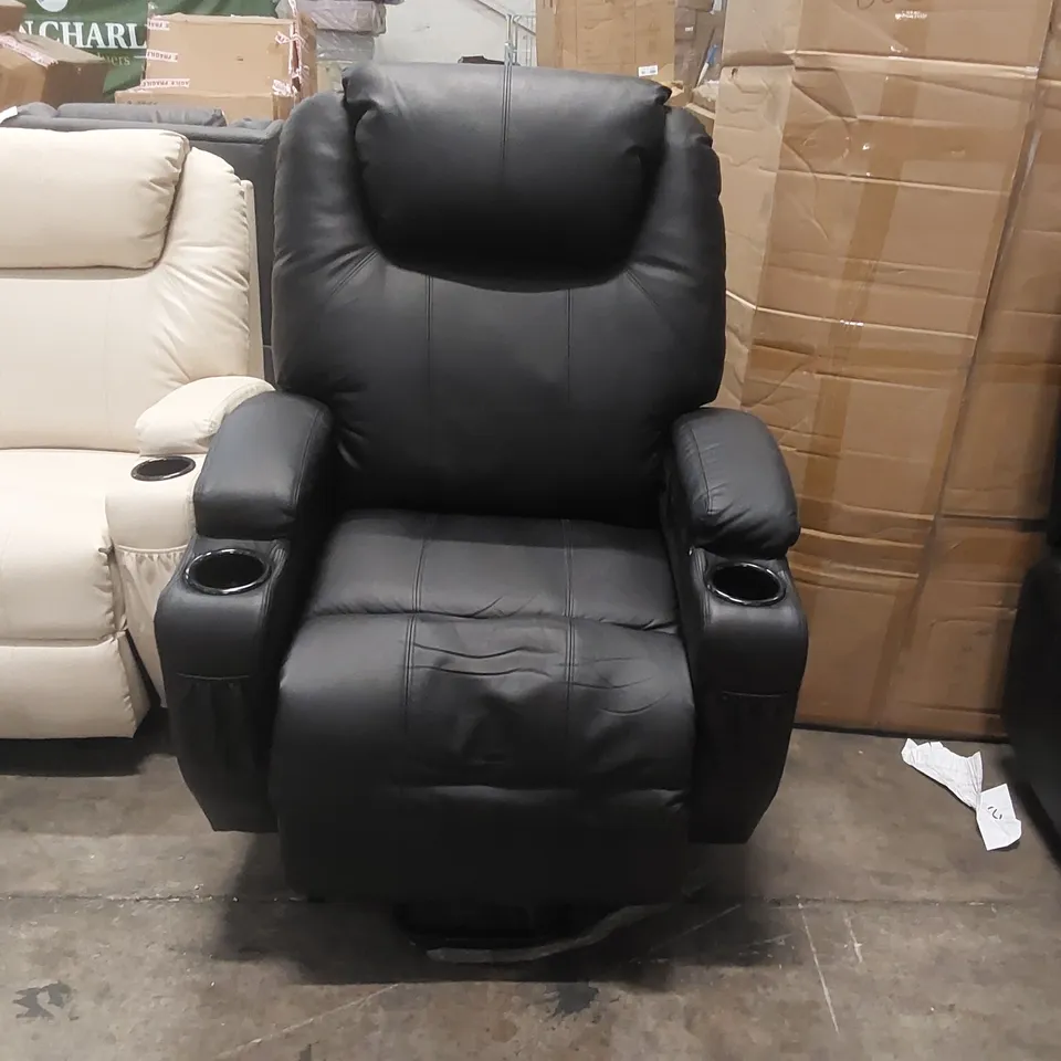 QUALITY DESIGNER ELECTRIC RECLINER FAUX LEATHER ARMCHAIR - BLACK