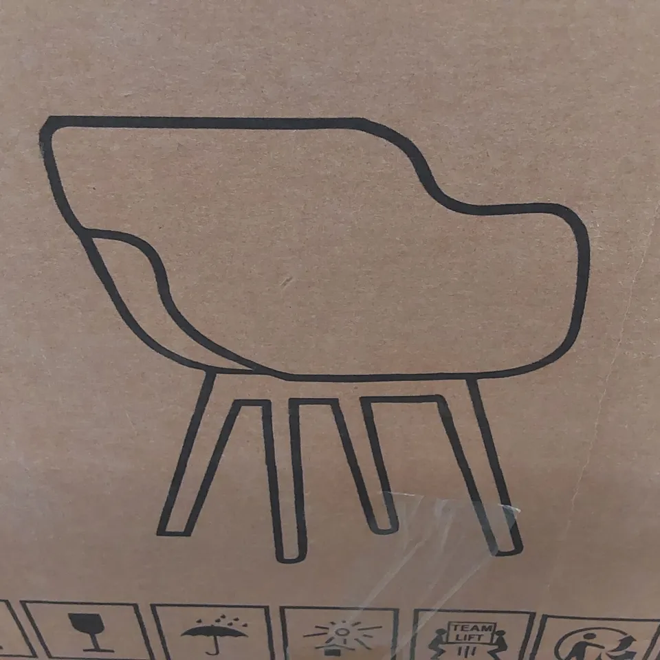 BOXED DESIGNER SET OF 2 DINING TABLE CHAIRS - WHITE PLASTIC/OAK LEGS (1 BOX)