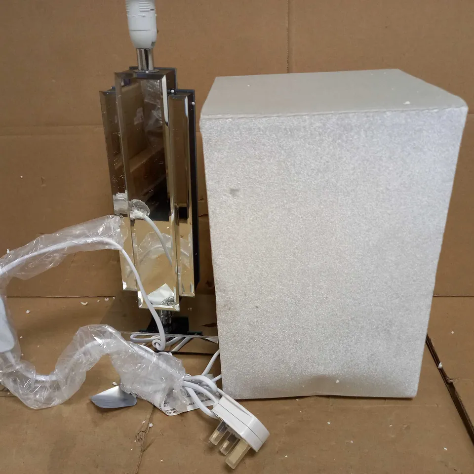 RENE MIRRORED GLASS TABLE LAMP & GREY SHADE RRP £45