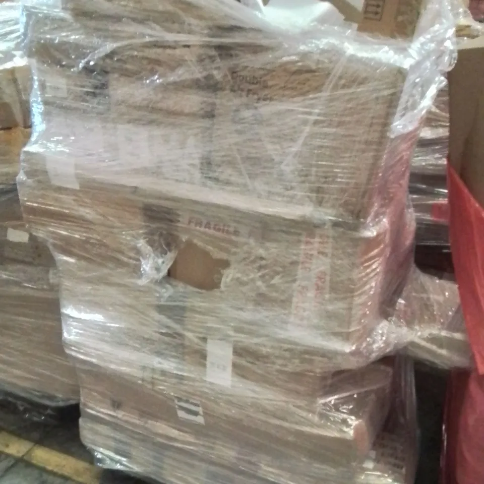 PALLET CONTAINING VARIOUS ASSORTED BOXED ITEMS TO INCLUDE. PROJECTION SCREENS AND STAND SET, BATH CHAIR, KITCHEN ORGANISER AND LOTS MORE UNMARKED BOXED ITEMS 