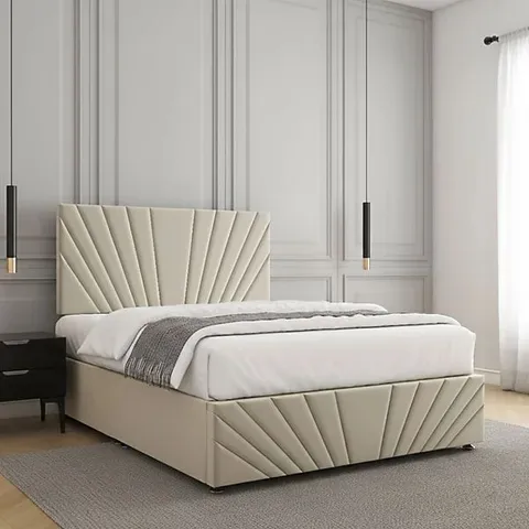 BOXED CREAM PLUSH VELVET LUXURY DIVAN BED SET 24INCH HEADBOARD & FOOTBOARD & MATTRESS NO DRAWERS 5FT (2 BOXES)