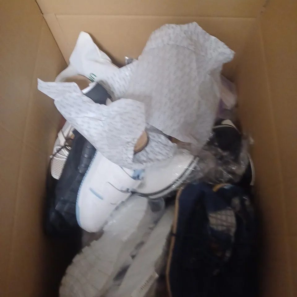 BOX OF APPROXIMATELY 6 PAIRS OF ASSORTED SHOES IN VARIOUS COLOUR, STYLES AND SIZES