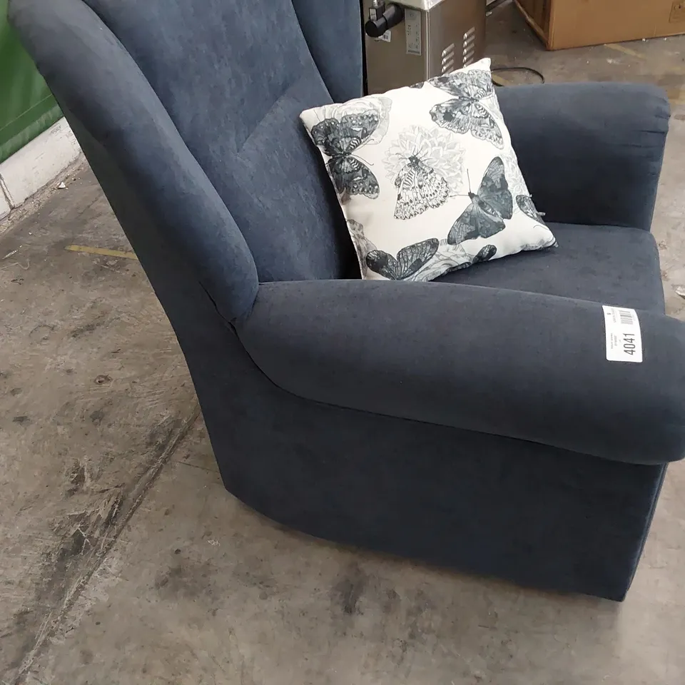 DESIGNER WINGBACK EASY CHAIR BLUE FABRIC 