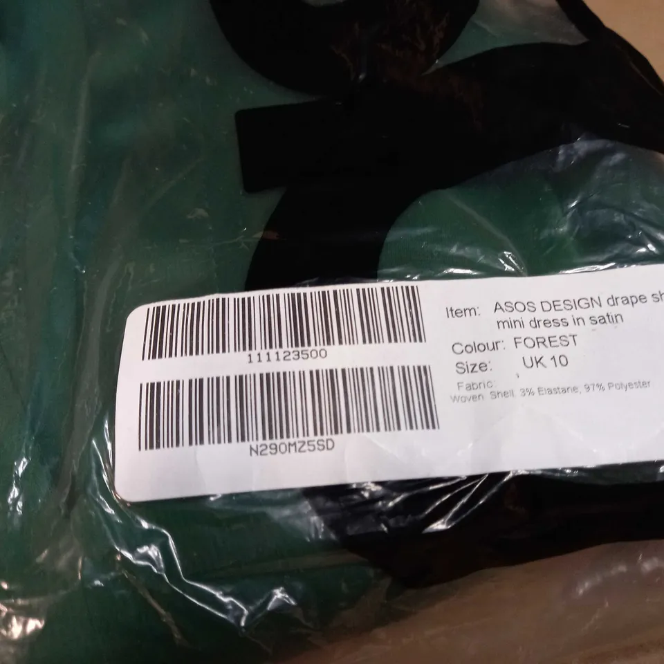 PACKAGED ASOS FOREST GREEN SATIN DRAPE SHIRT DRESS - SIZE 10