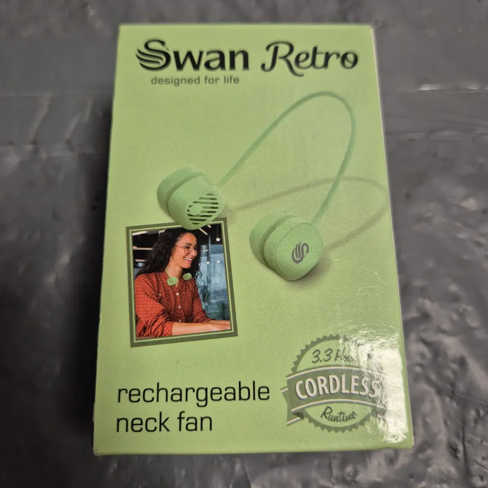 BOXED SWAN RETRO RECHARGEABLE NECK FAN