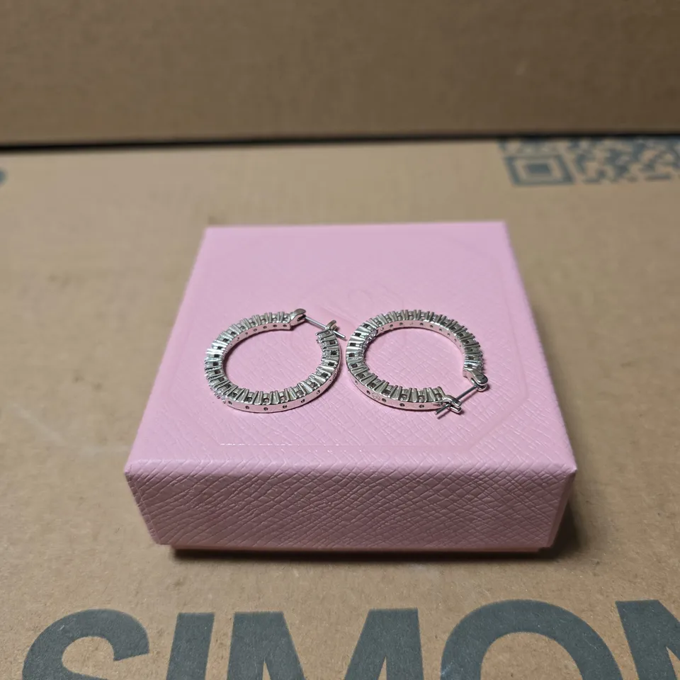 SWAROVSKI SILVER-TONE HOOP EARRINGS WITH CLEAR STONES – PAIR