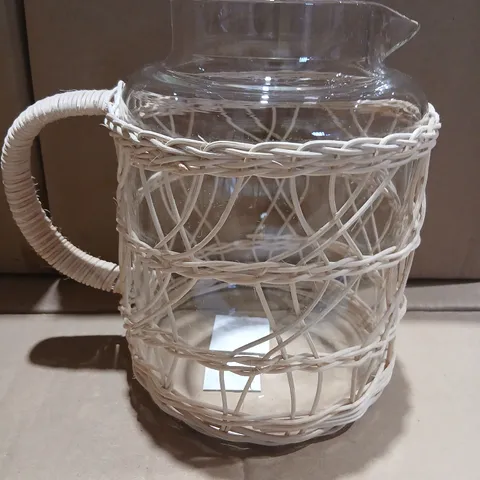 SIX BRAND NEW GISELA GRAHAM LONDON HAND WASH BOTTLE WITH WHITE WICKER WRAP – GLASS JUG