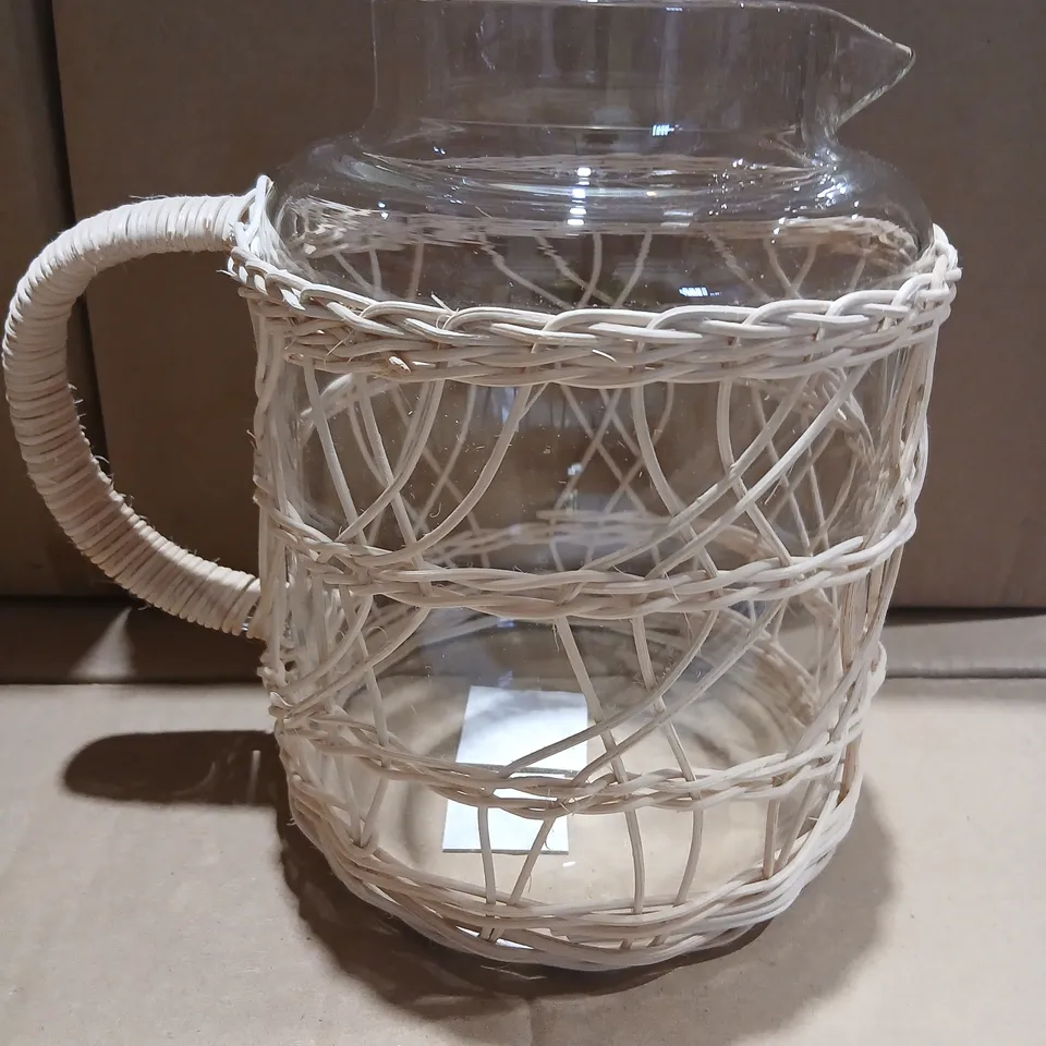 SIX BRAND NEW GISELA GRAHAM LONDON HAND WASH BOTTLE WITH WHITE WICKER WRAP – GLASS JUG