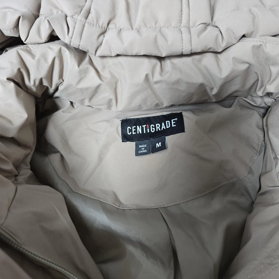 CENTIGRADE BEIGE HOODED PUFFER JACKET, MEDIUM