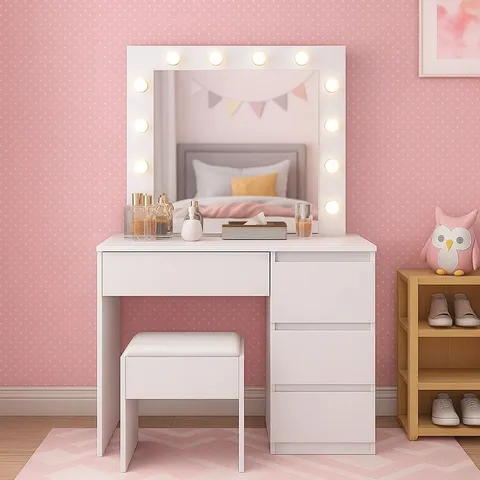 BOXED JAUNELL DRESSING TABLE WITH MIRROR - WHITE (2 BOXES)