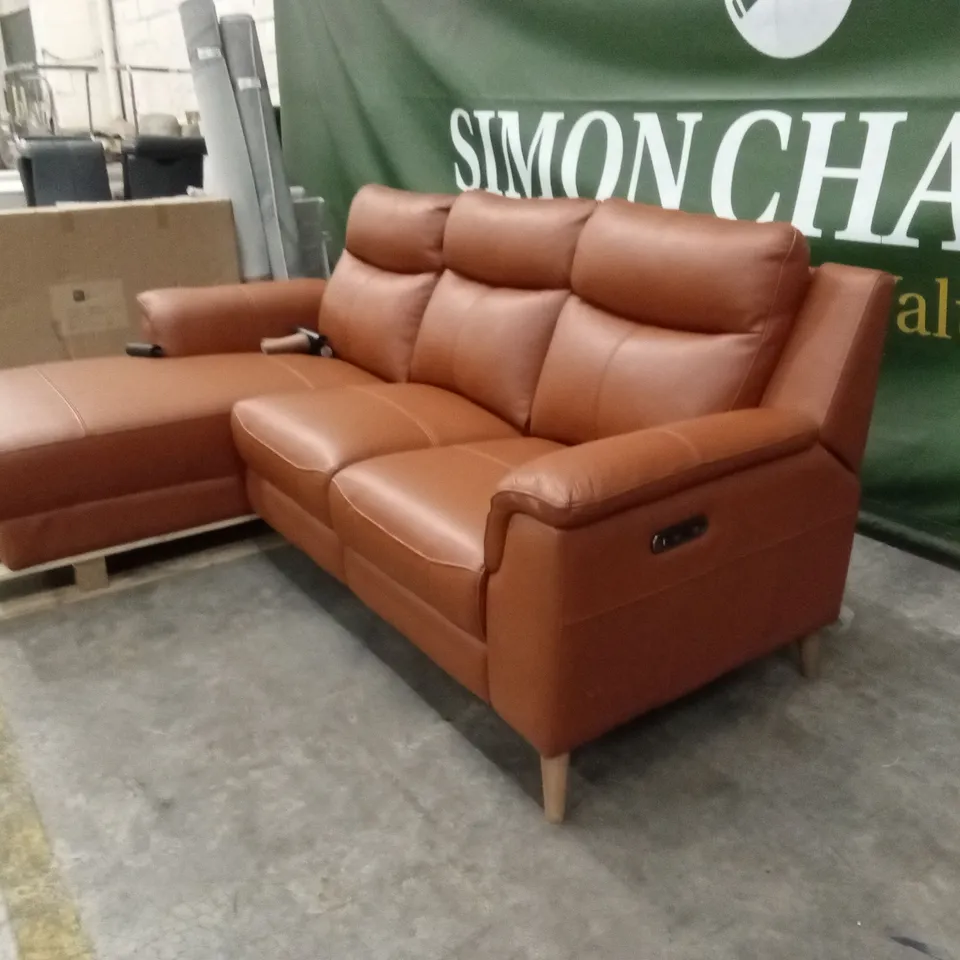 QUALITY DESIGNER DESIGNER POWER RECLINER LEATHER CORNER CHAISE SOFA - HAZEL