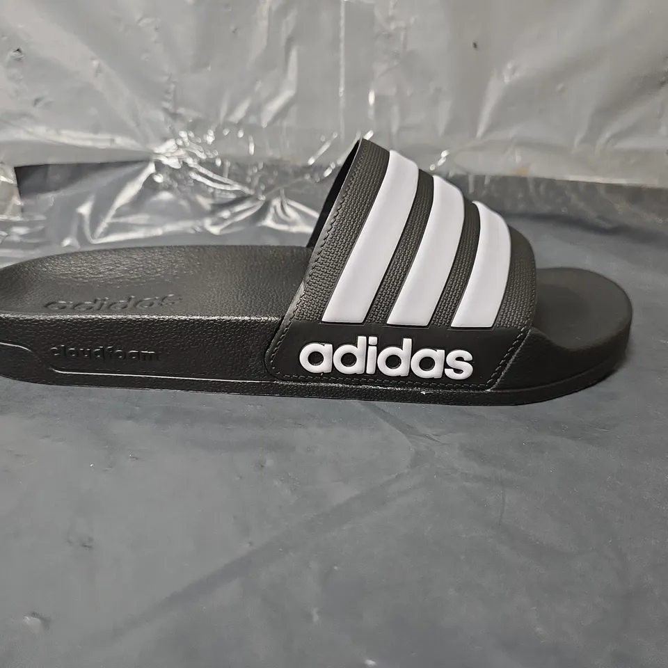 ADIDAS SLIDERS - BLACK AND WHITE - SIZE 9